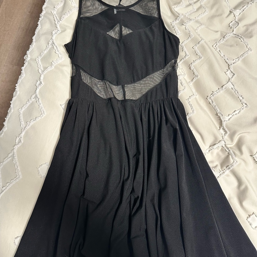 Sparkle & Fade Black Backless Dress with Mesh Accents
